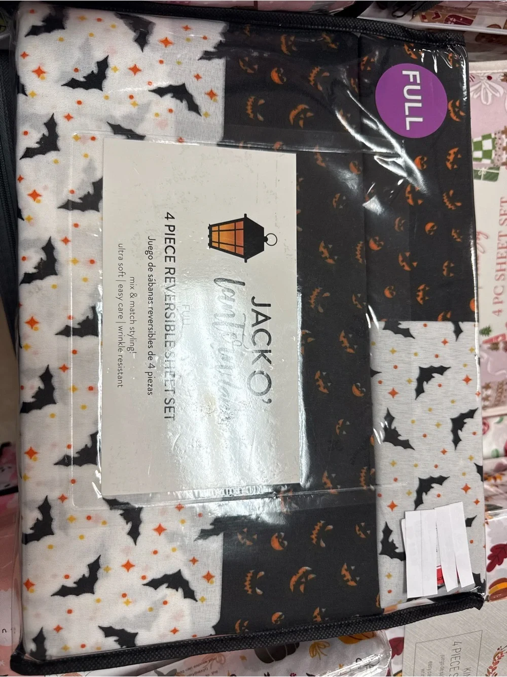 Jack O' Lantern Reversible Full Sheet Set - Halloween Bat & Pumpkin Print